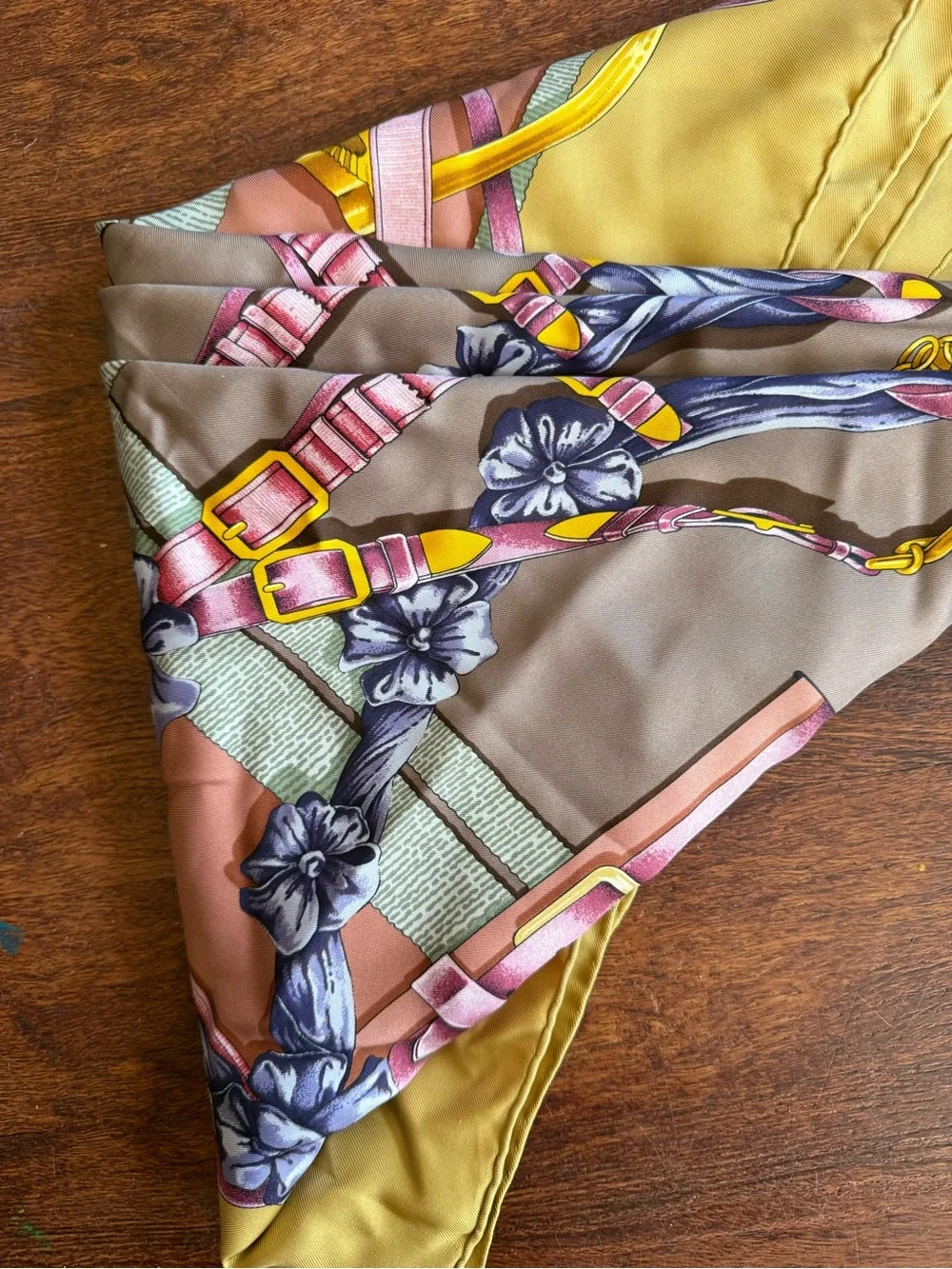Hermes Pink, Yellow and Peach Silk Scarf Detail - Picture 2 of 5